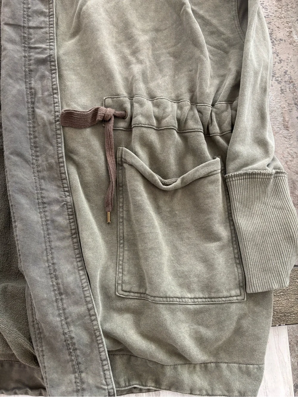 Free People Washed Olive Hooded Drawstring Jacket